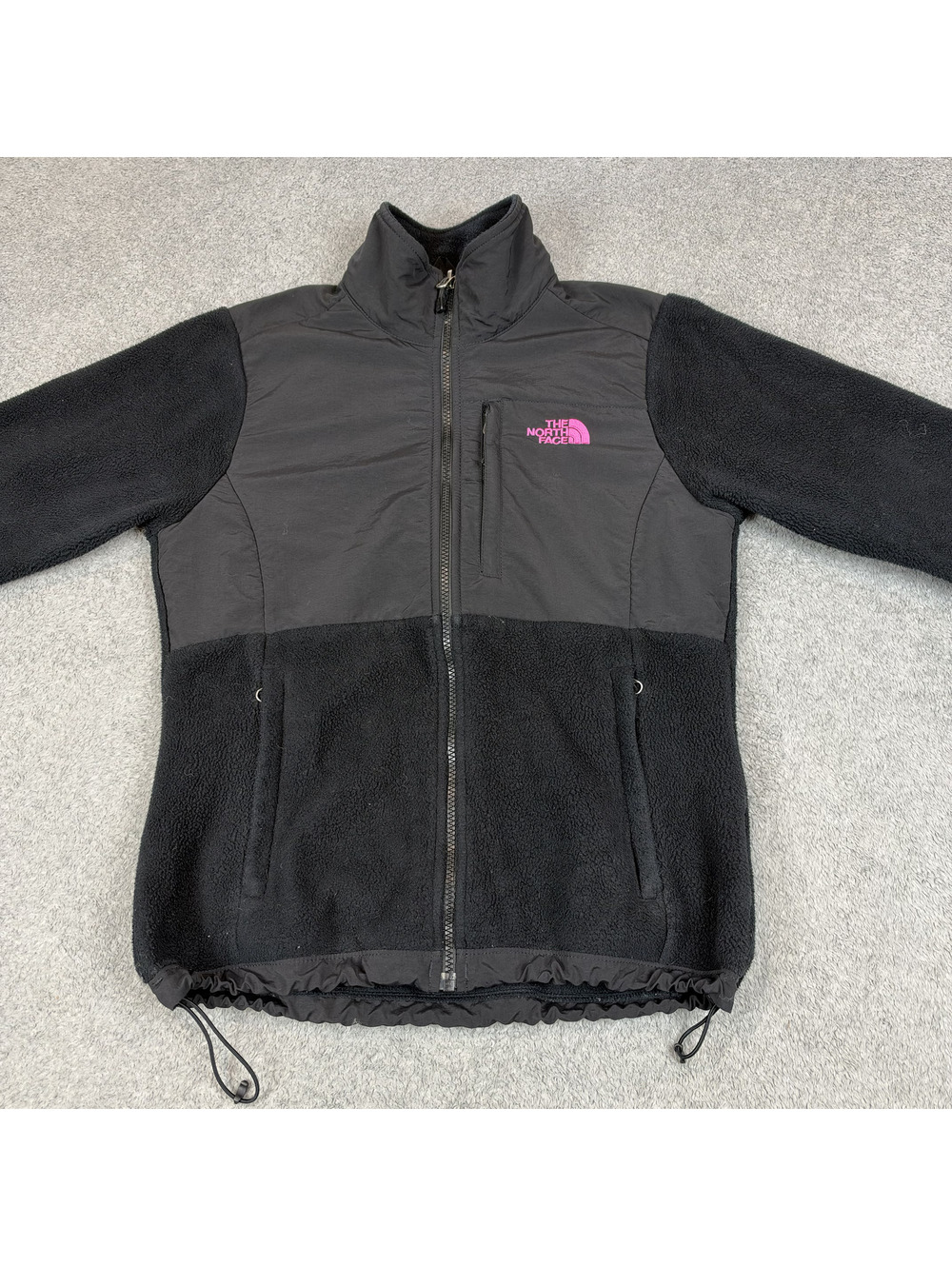 The North Face women fleece jacket black gray pink logo